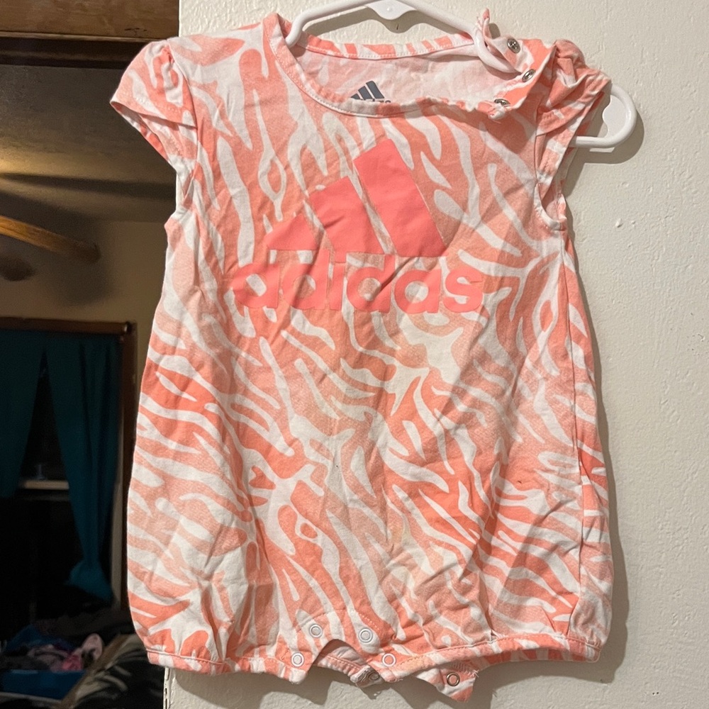 adidas Coral and White Zebra-Print Baby Romper